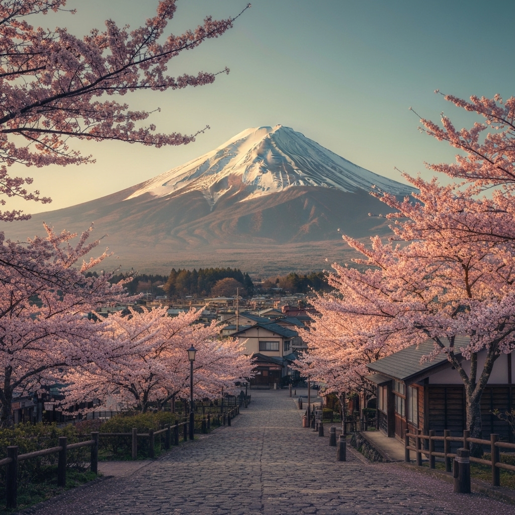 Mount Fuji with cherry blossoms